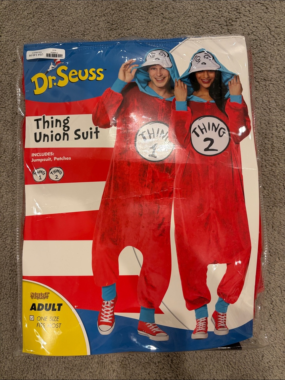 Dr. Seuss Red and Blue Thing 1 adult One-Piece Bodysuit